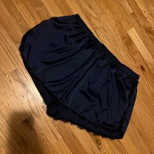 Deep blue satin sleep shorts